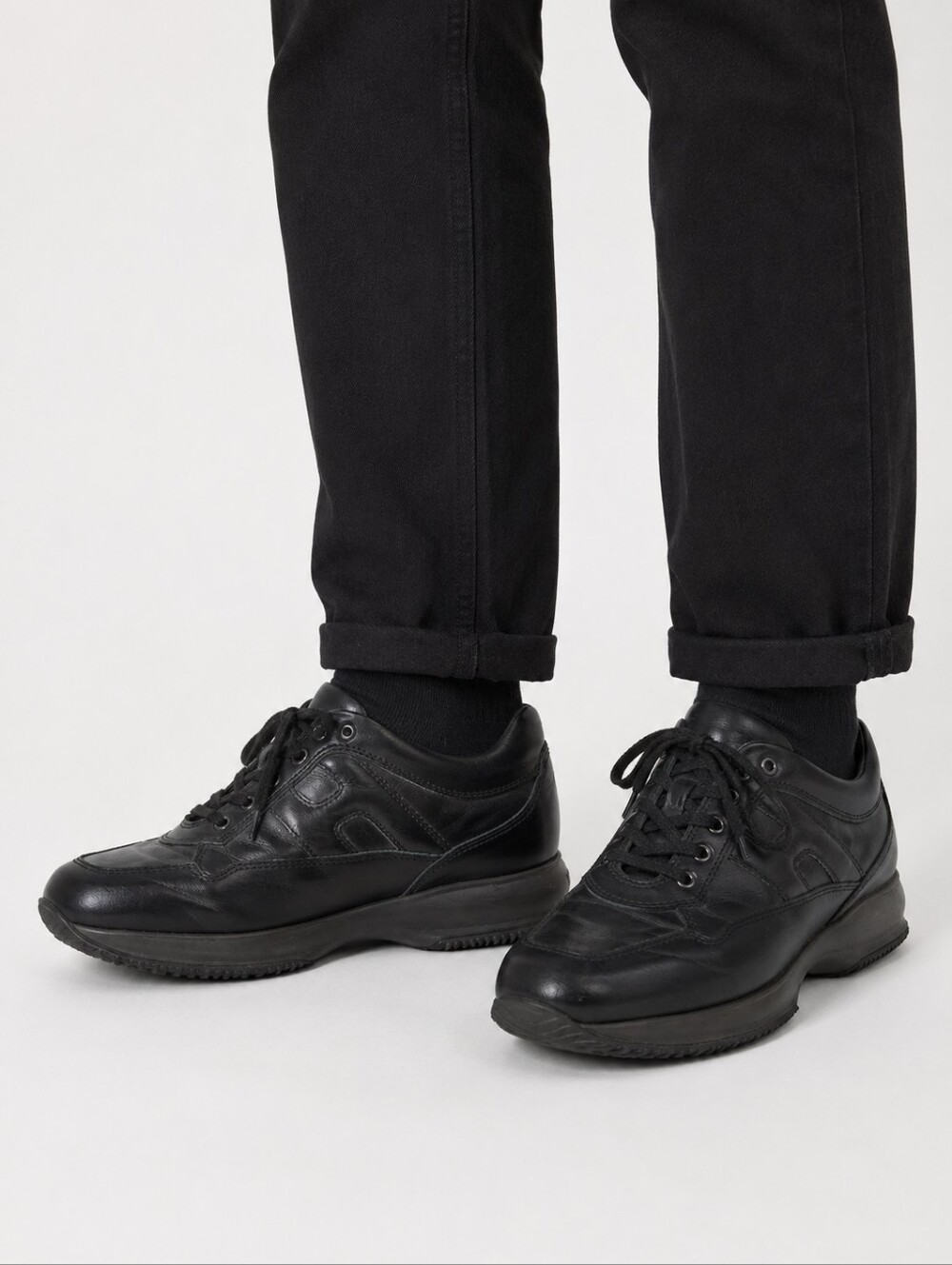 Hogan Interactive Men's Leather Lace Up Shoes Black Size 6.5 Made in Italy